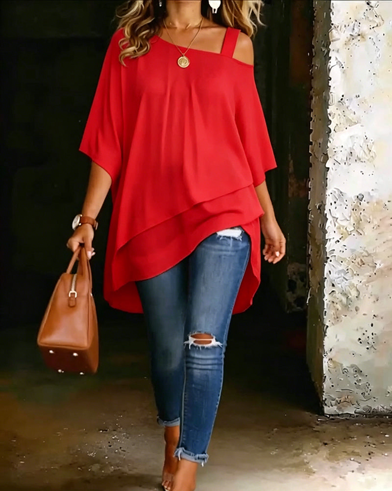 Aurona - Casual Off-Shoulder Asymmetrical Blouse