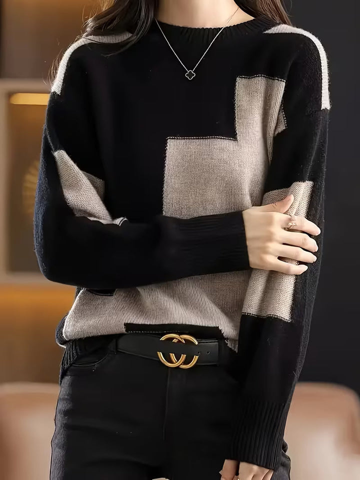 Marvelle - Color Block Crew Neck Long Sleeve Sweater