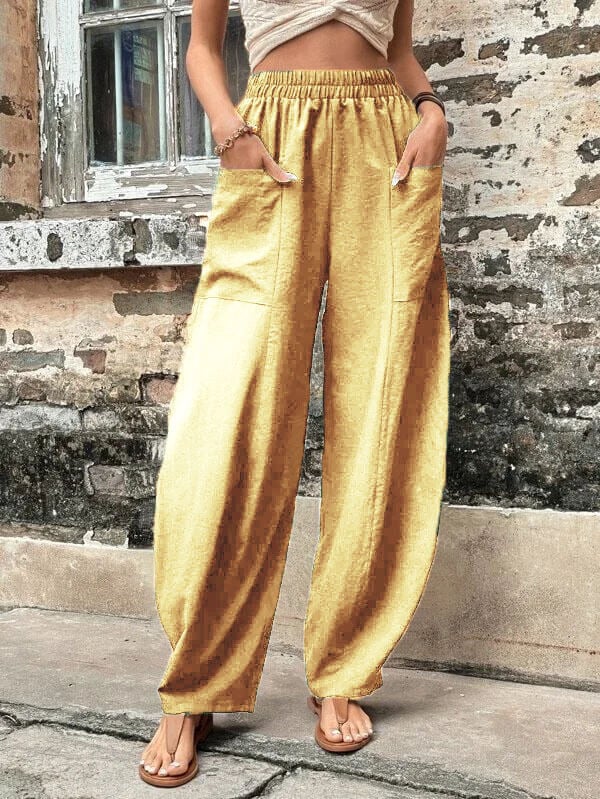 Salomee - Elastic Loose Pants With Pockets