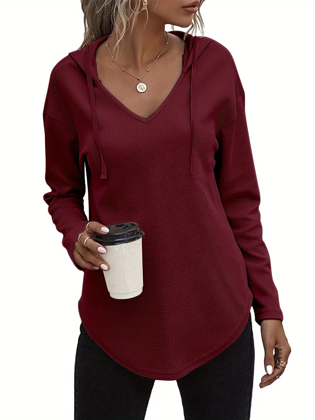 Laurette - Long Sleeve V Neck Hoodie