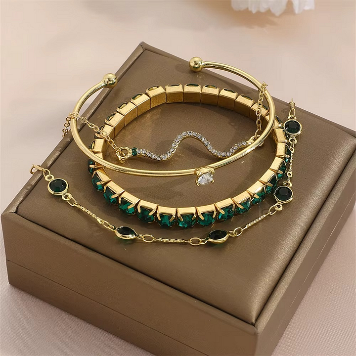 Miray - Emerald Crystal and Gold Bracelet 4-Piece Set