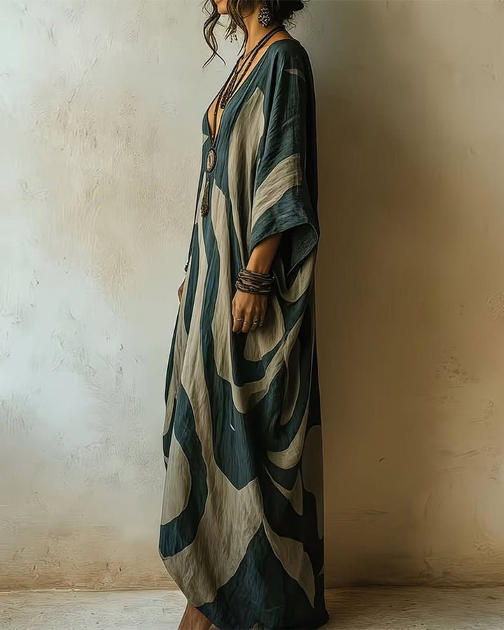 Briina - V-Neck Abstract Pattern Loose Maxi Dress