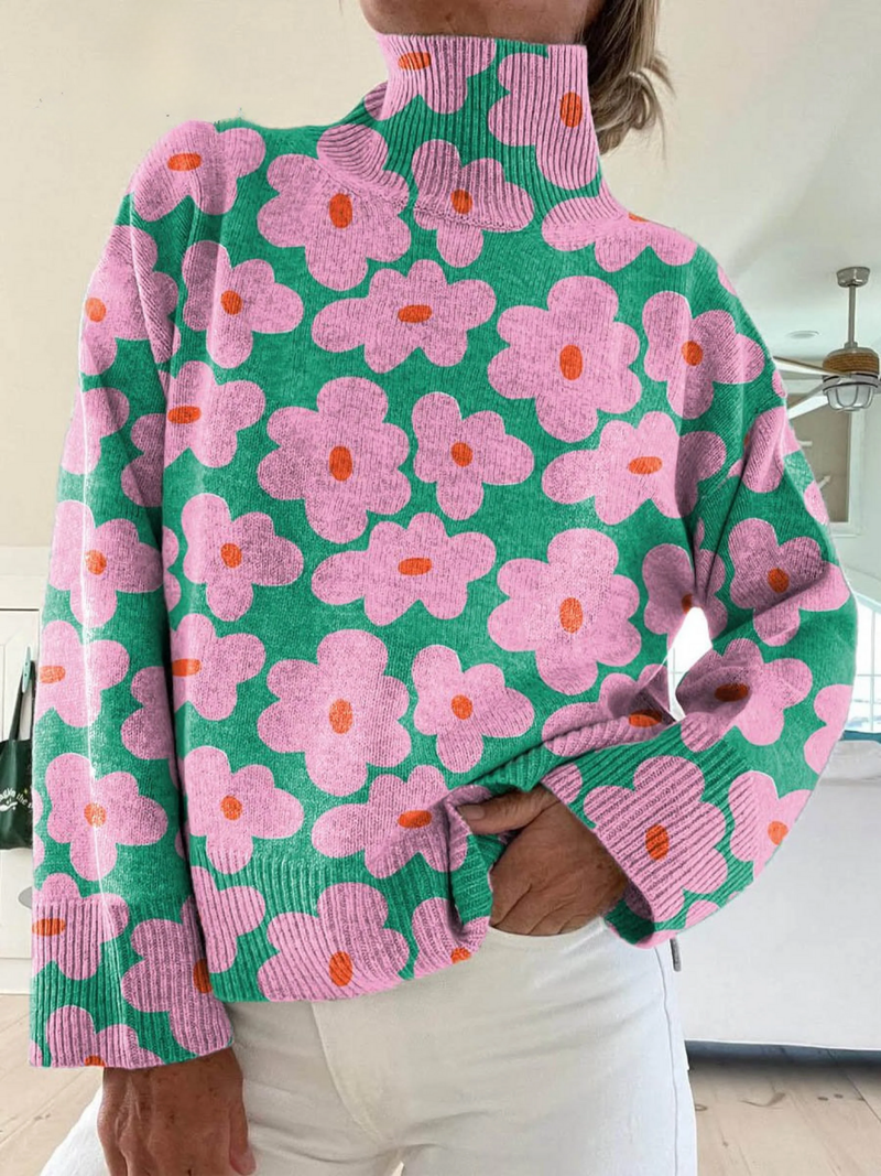 Yenella - Floral Turtleneck Sweater