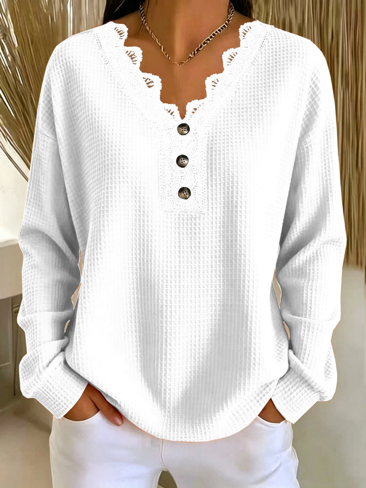 Brigeaia - Winter Long Sleeve Lace Top With Button
