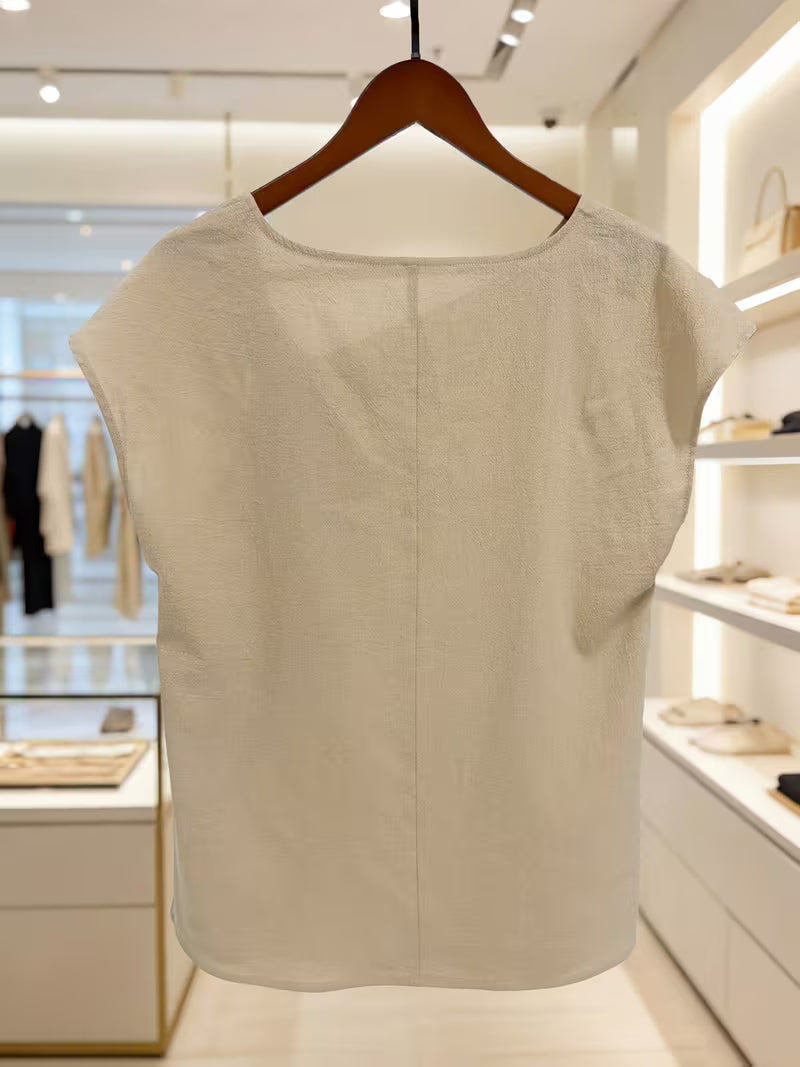 Jovea - Tie-Neck Short Sleeve Top