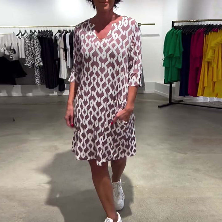 Jacqueline - Printed Mid Length High Neck Dress