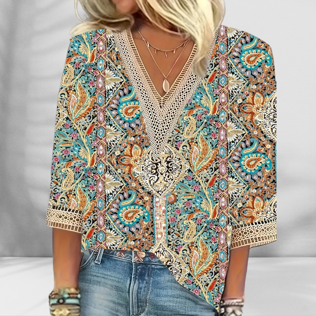 Maricela - Boho Blouse With Floral Patterns And Long Sleeves