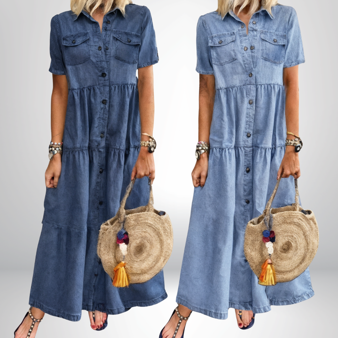Leokadia - Soft Denim Dress With Buttons