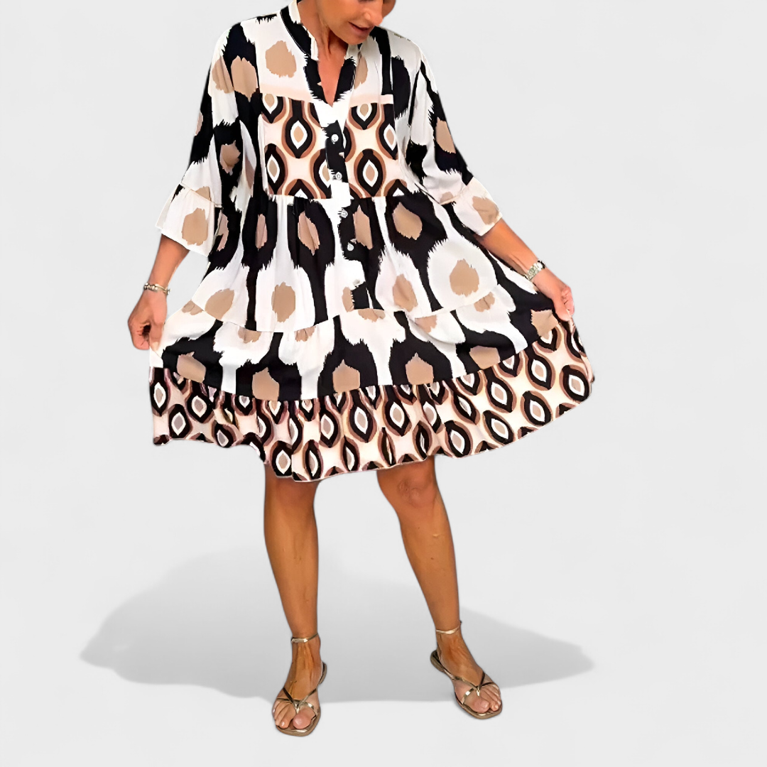 Suciana - Boho Print V-Neck Dress