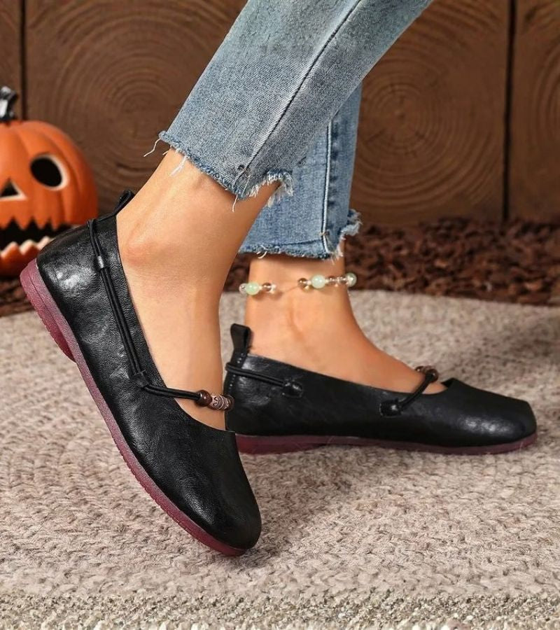 Renis - Flats With Square Toe and Beaded Strap