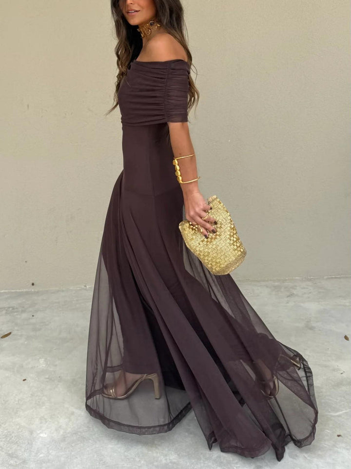 Dainia - One-Shoulder Mesh Maxi Dress
