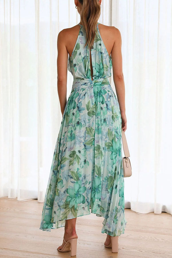 Monyca - Elegant Floral And Pleated Midi Dress
