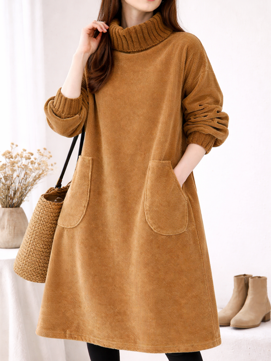 Mohana - Long Corduroy Dress with Turtleneck