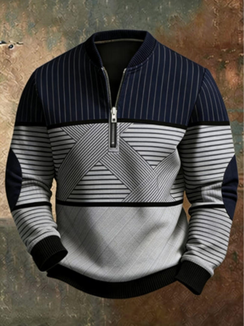 Theous - Long Sleeve Sweater With Half Zipper