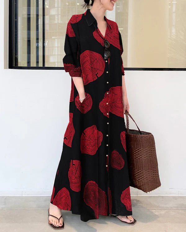 Poleska - Elegant Long Sleeve Printed Maxi Dress