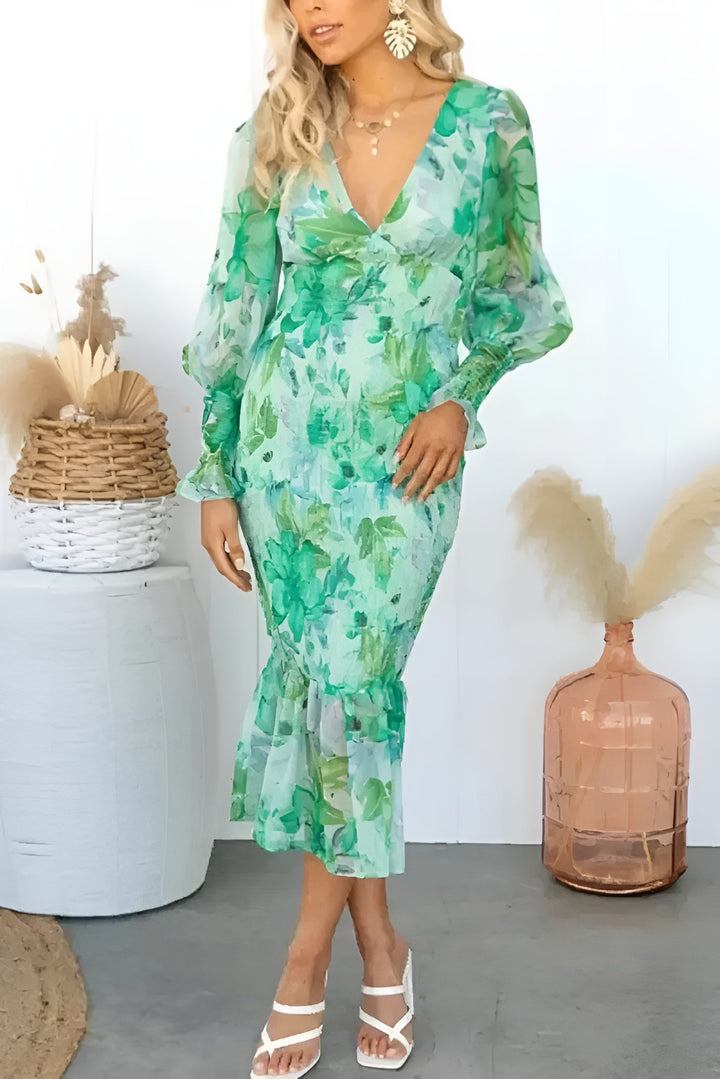 Nayra - Elegant V Neck Floaral Dress