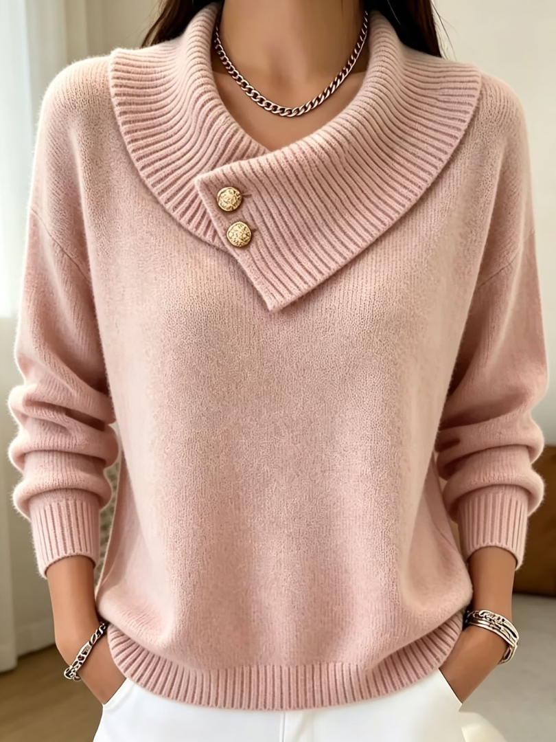Renaette - Ribbed Knit Sweater With Cowl Collar