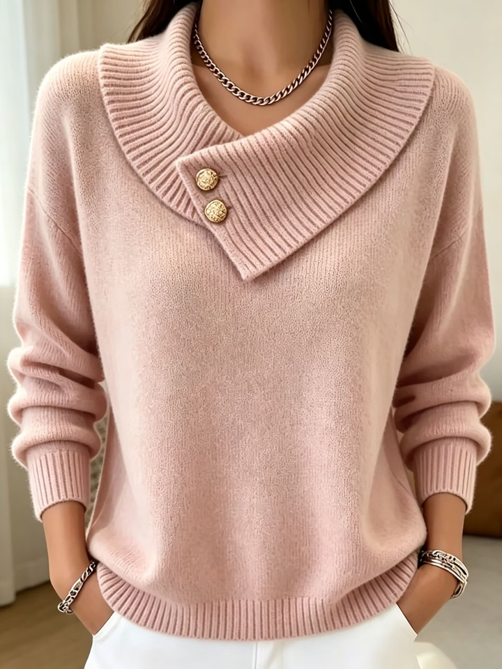 Renaette - Ribbed Knit Sweater With Cowl Collar
