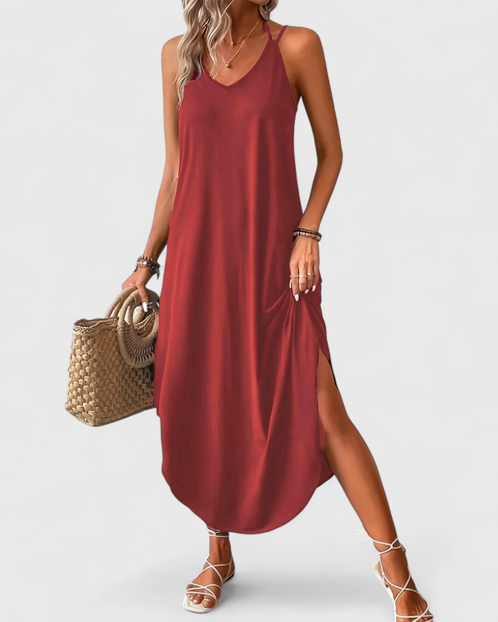 Tracie - Long Dress With Loose V Neck