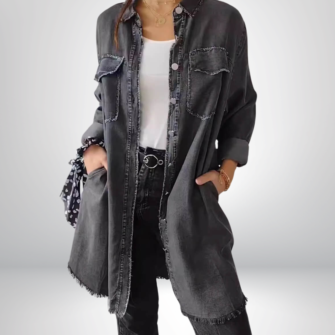 Krystyna - Stylish Long Sleeved Denim Jacket With Collar