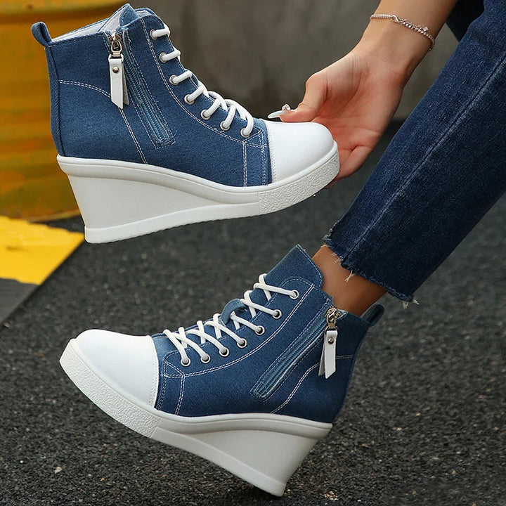 Josiane - Comfortable Wedge Sneaker With Side Zipper