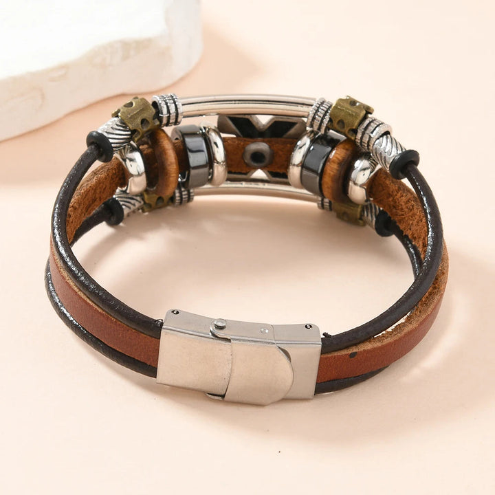 Garland - Multi-Layer Cross Leather Cuff Bracelet