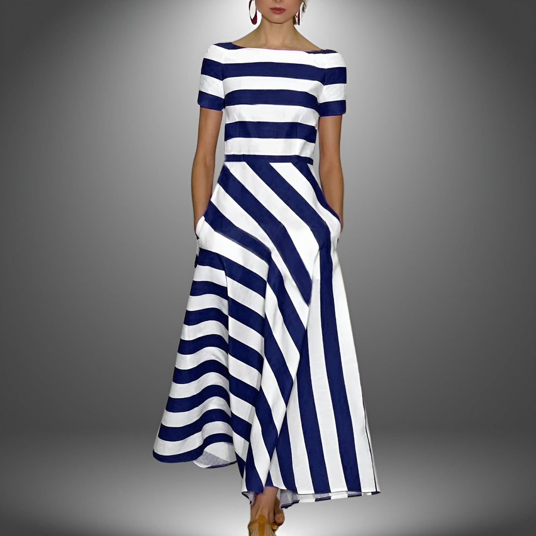 Kiona -  Elegant Stripe Printed Maxi Dress