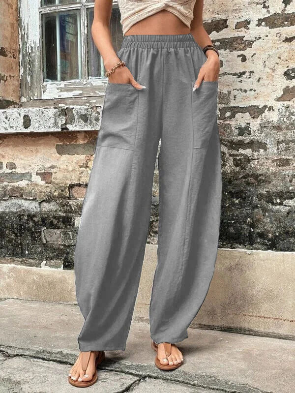 Salomee - Elastic Loose Pants With Pockets
