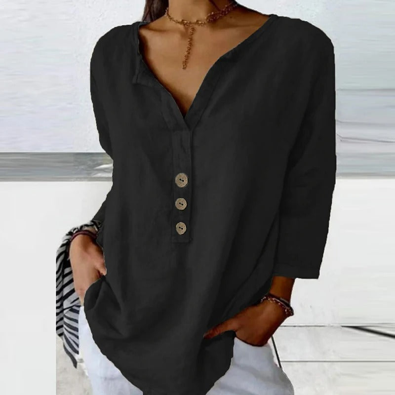 Mykaela - Casual Cotton And Linen Blouse