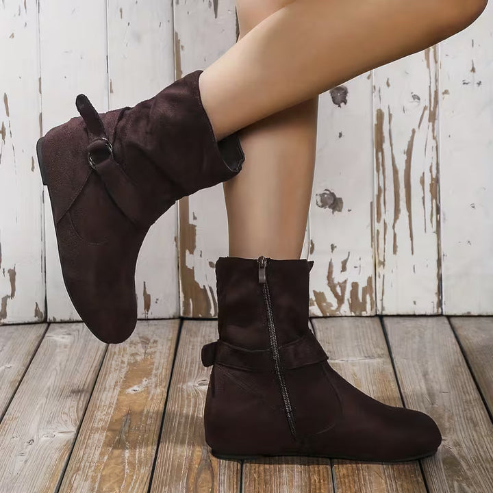 Valeisa - Slouchy Wedge Ankle Boots with Buckle Strap