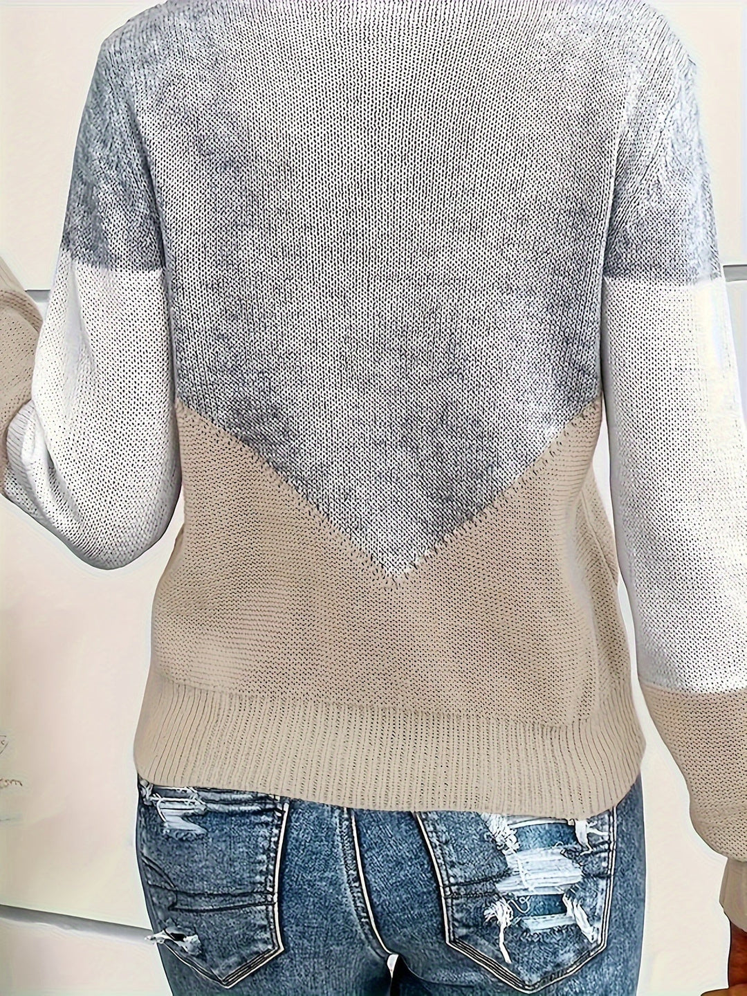 Alivana - Casual Long Sleeve Contrast Sweater