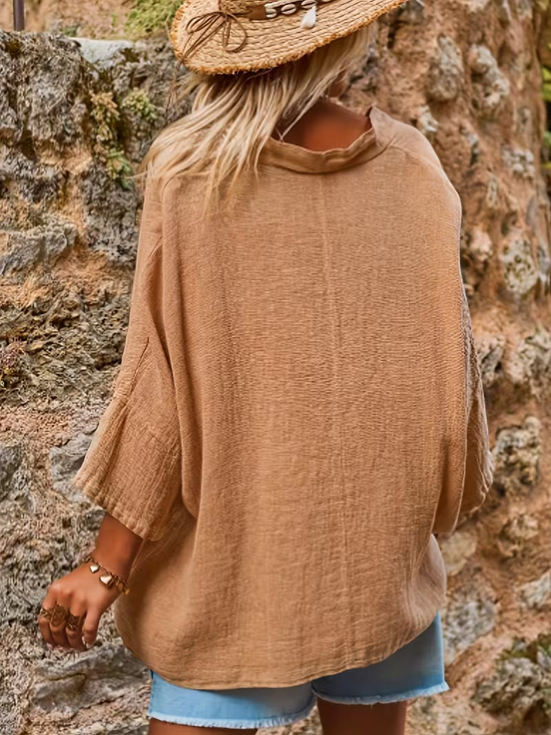 Lelina - V-neck Batwing Sleeve Top
