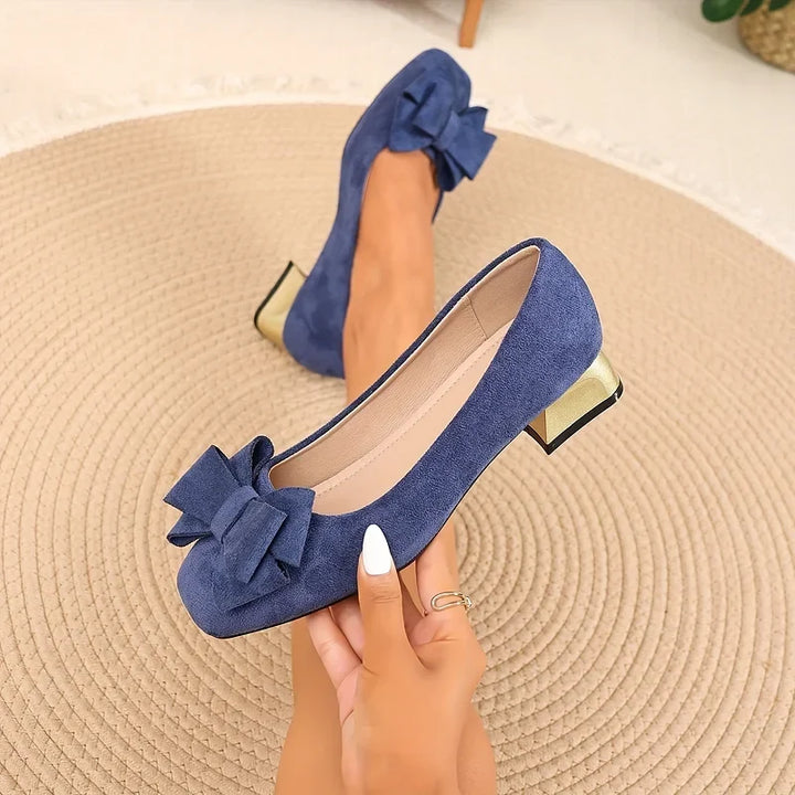 Fiamavetta - Elegant Bow Low Block Heel Pumps