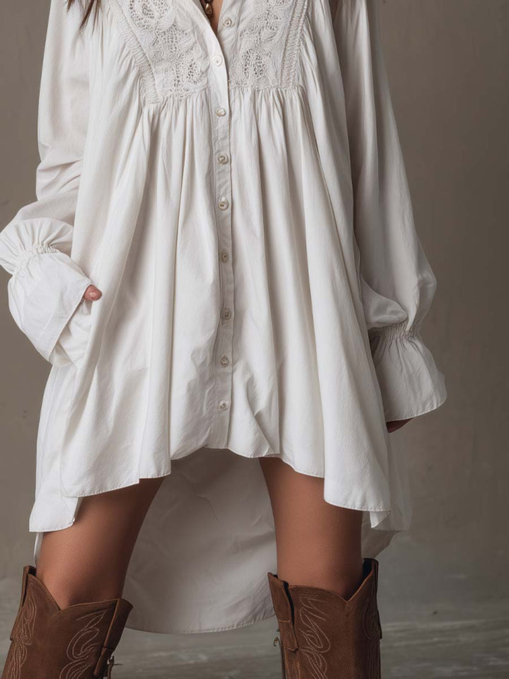 Amparo - Irregular Hem Long-sleeved Shirt Dress