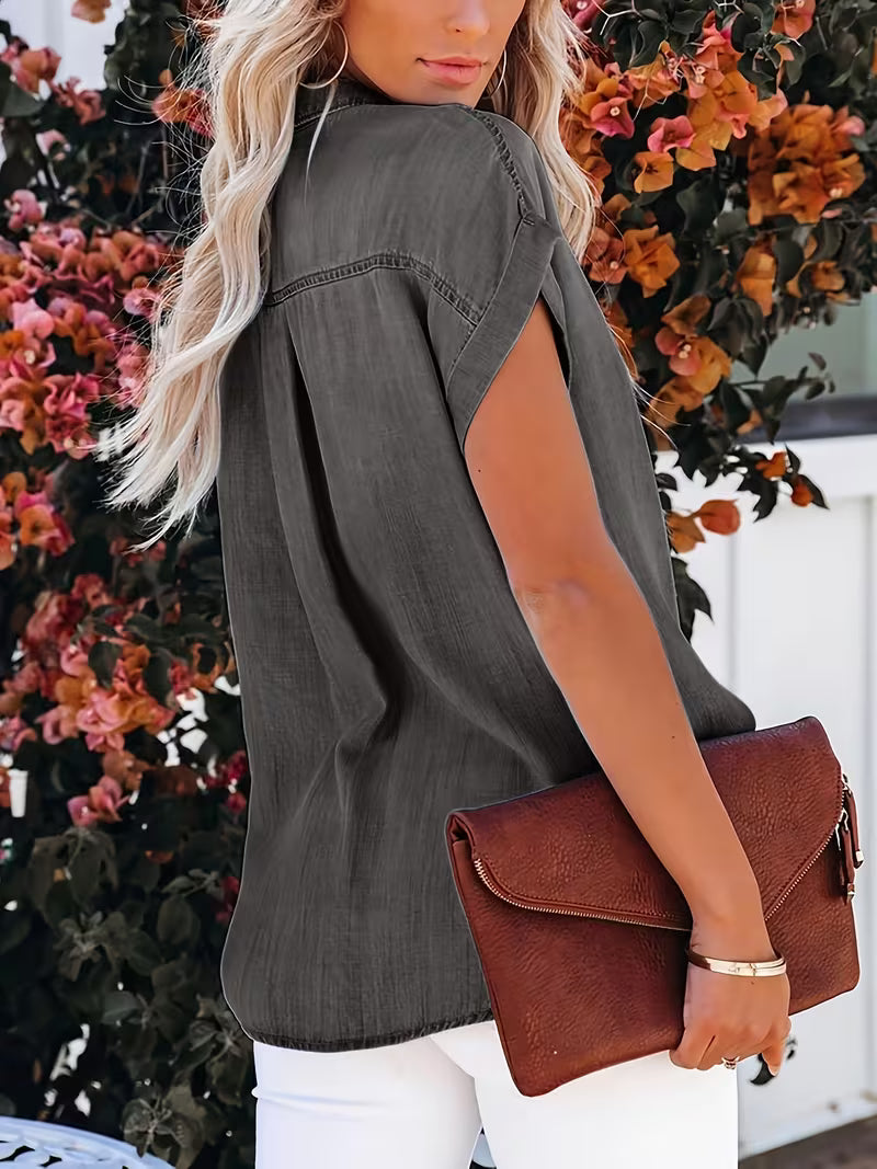Kader - Relaxed Short-Sleeve Button-Up Denim Shirt