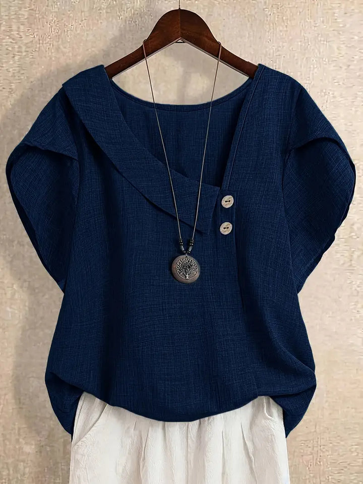 Milany - Casual Asymmetrical Neckline Blouse