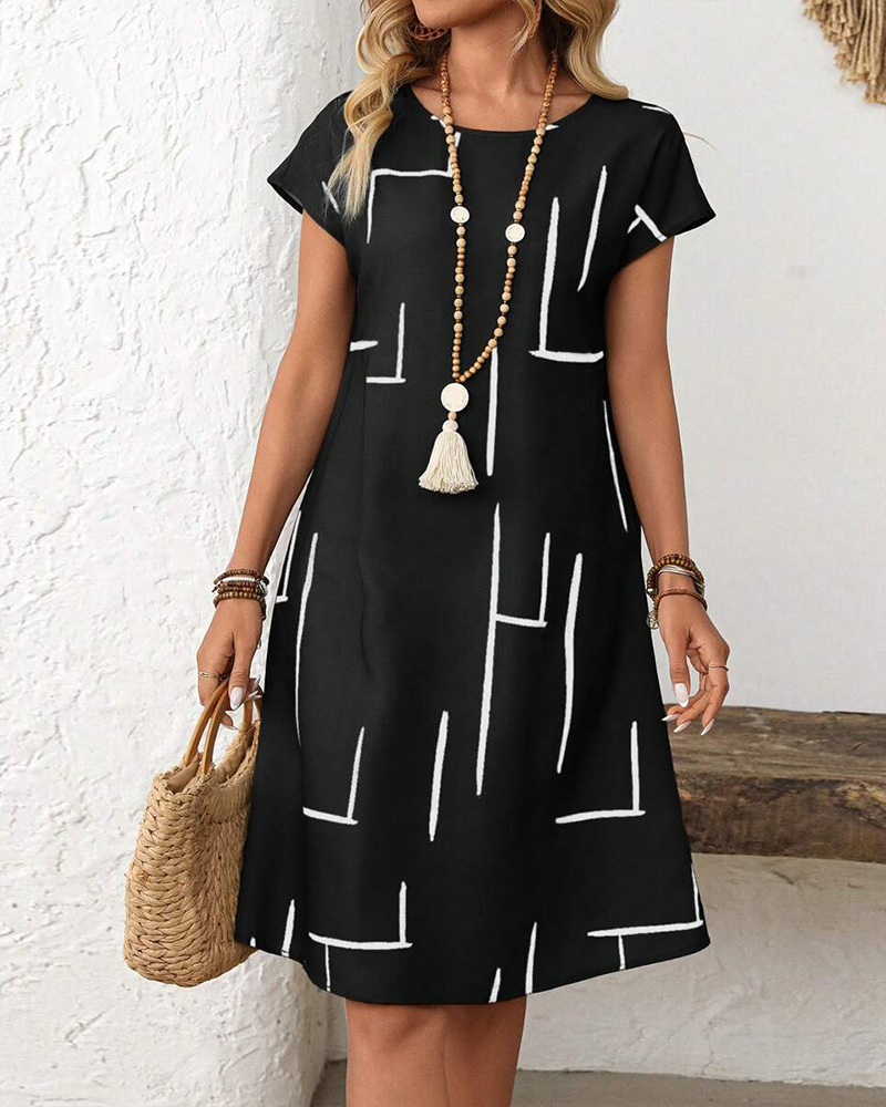 Ainee - Printed Round Neck Summer Dress