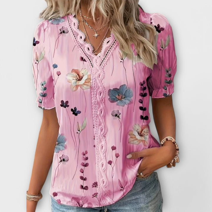 Bruni - Elegant Short Sleeve Printed Blouse