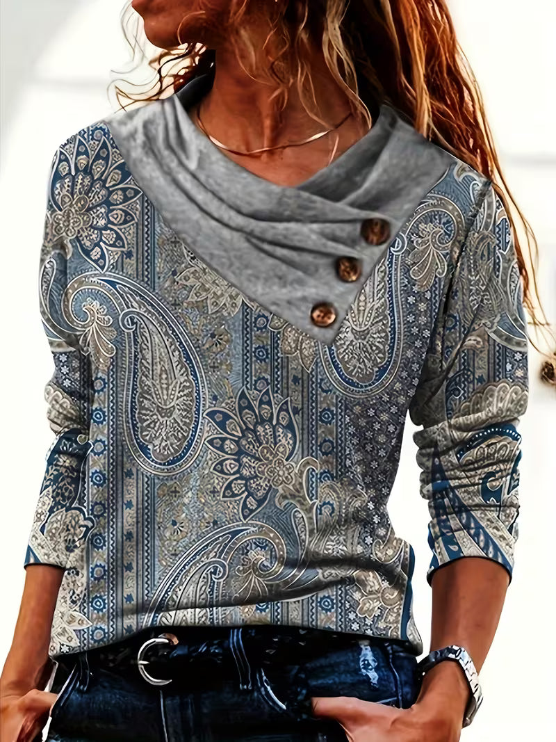 Vespora - Paisley Print Cowl Neck Top
