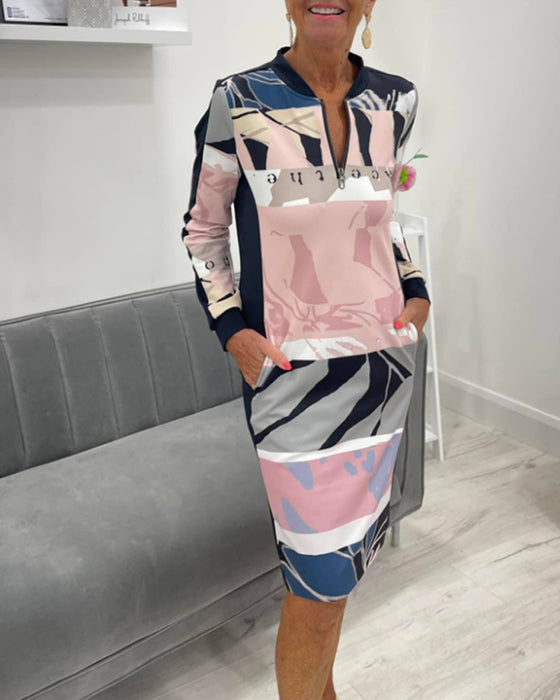 Lexiana - Abstract Print Midi Dress With Zipper