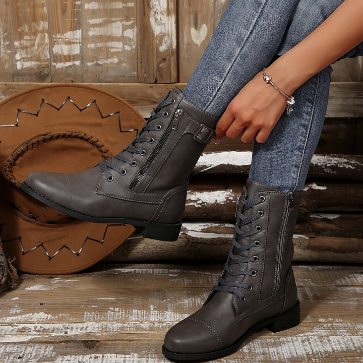Kareema - Comfortable Side Zipper Leather Boots