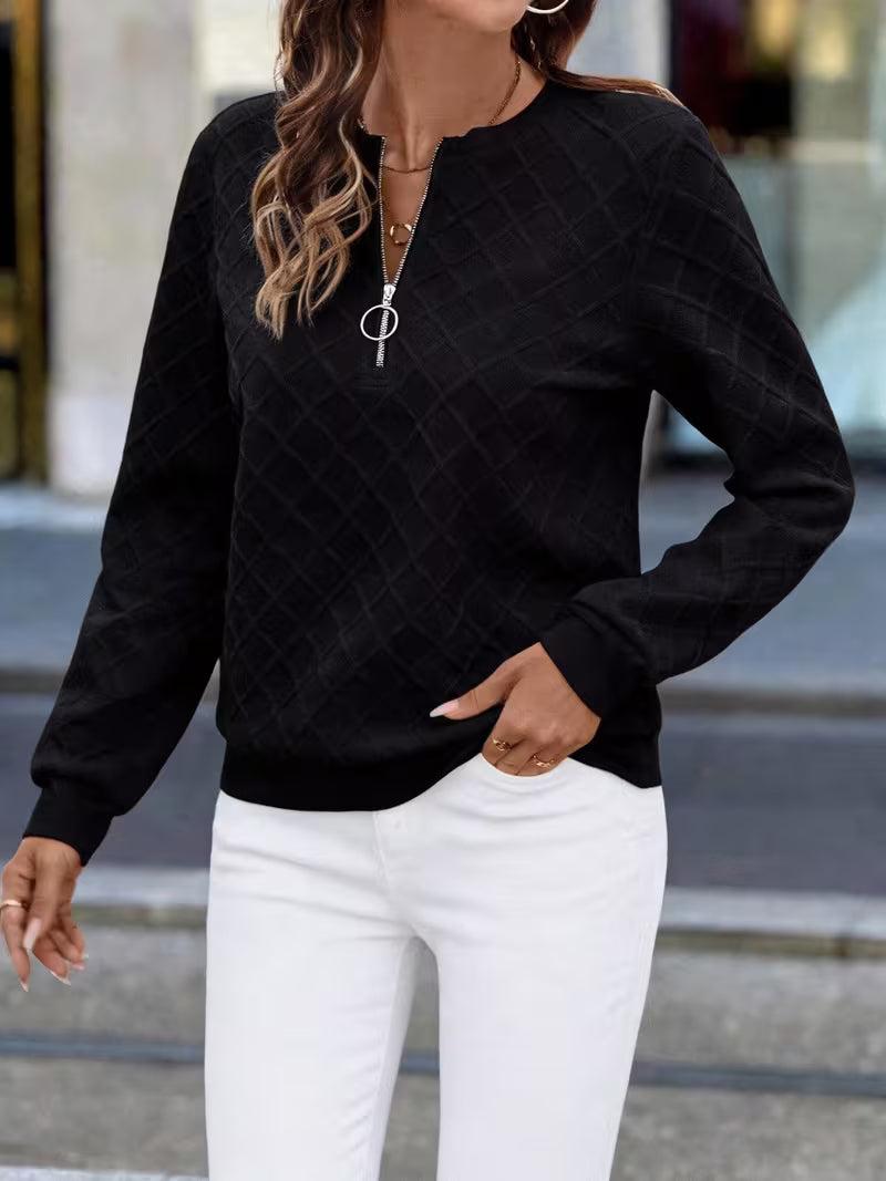 Juliet - Long Sleeve Textured Zip Neck Sweatshirt