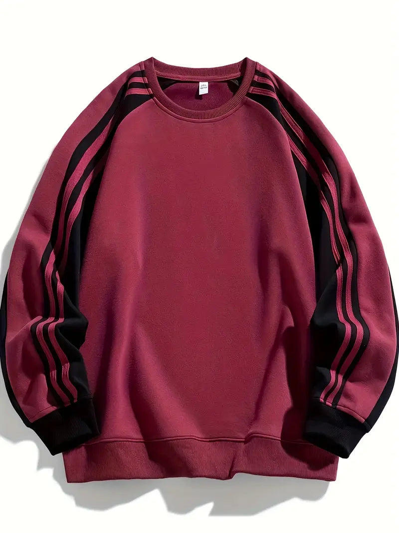 Maddox - Striped Sleeve And Round Neck Sweatshirt