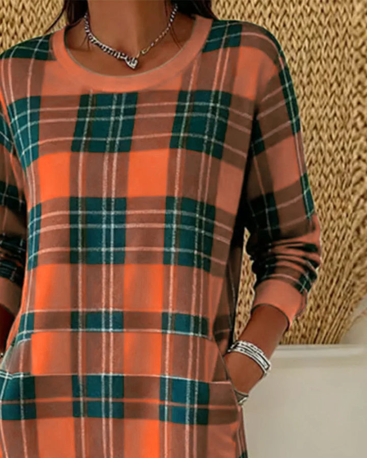 Eleven - Checked Sweatshirt Dress With Long Sleeve