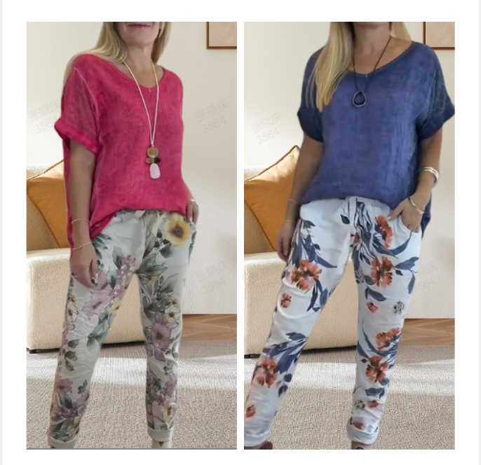Alura - Casual Blouse And Floral Print  Pants