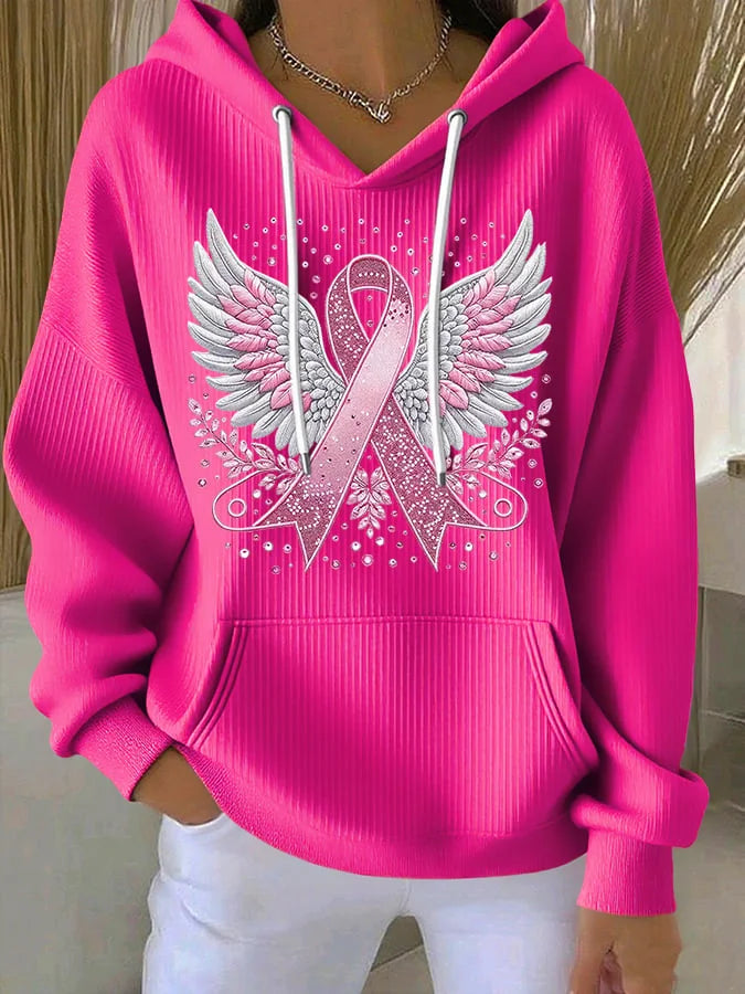 Vittorina - Casual Ribbon Wings Print Hoodie