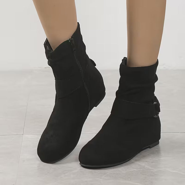 Valeisa - Slouchy Wedge Ankle Boots with Buckle Strap