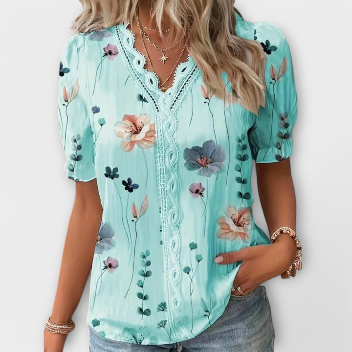 Bruni - Elegant Short Sleeve Printed Blouse