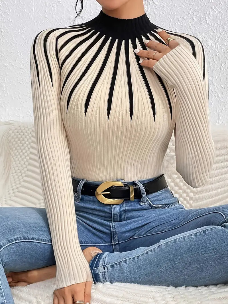 Maider - Elegant Long Sleeve Sweater With High Neck