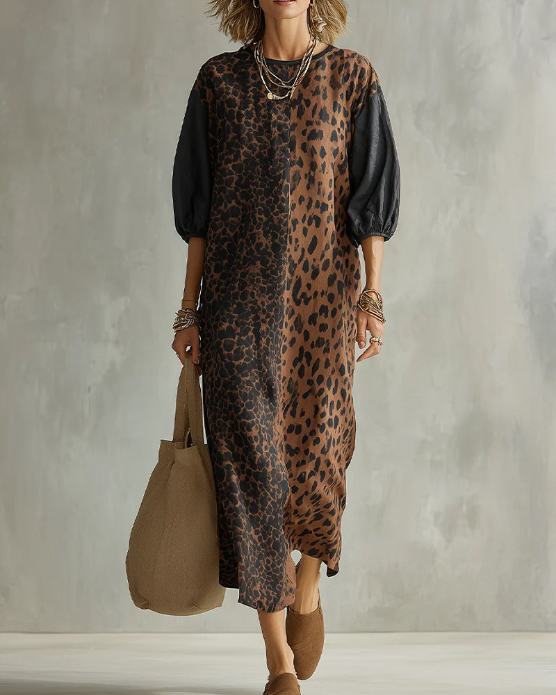 Yvaiyuya - Leopard Print Dress With Puff Sleeves